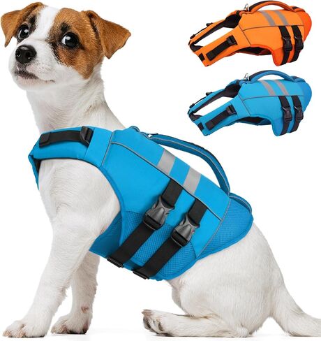 Kuoser Medium Dog Life Jacket, High Flotation Dog Life Vest for Swimming Boating, Reflective Dog Swimming Vest for Medium Dogs Pet Life Preserver with Rescue Handle, Rose M in Saudi Arabia