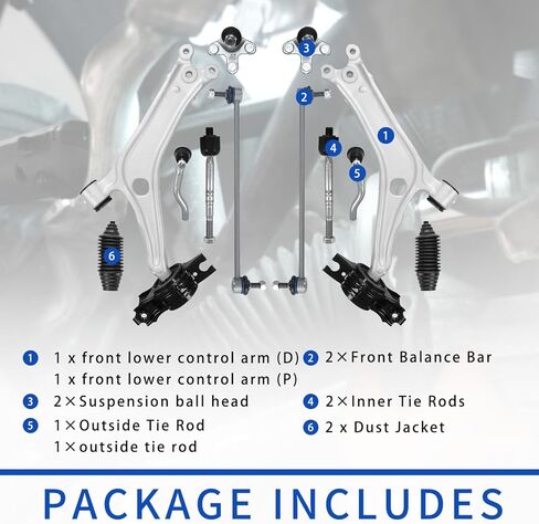 طقم تعليق POWERGEAR 12 قطعة ذراع التحكم الأمامي السفلي وصلة كروية ربط قضيب الربط مناسب لـ 2018-2022 Honda Accord in Kuwait