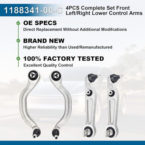 4PCS Front Left & Right Lower Control Arms Kit, Complete Set Compatible with Tesla Model Y 2019-2024 Replace# 1188341-00-C 1044354-00-A 1044359-00-A in Kuwait