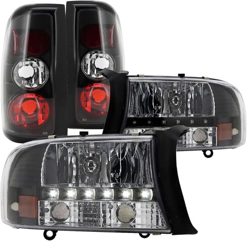 SPEC-D TUNING Led Crystal Headlights & Black Tail Brake Lamps for 1997-2004 Dodge Dakota Left + Right Pair in Kuwait