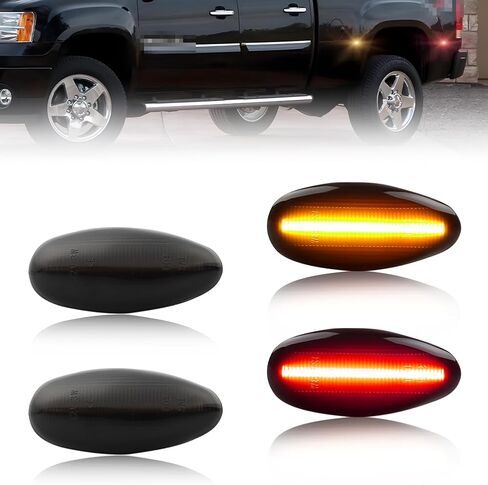 4 قطع مصابيح أمامية وخلفية مزدوجة LED للعلامات الجانبية لـ 2001-2014 Chevy Silverado 2500HD 3500HD، 1999-2014 GMC Sierra 2500HD 3500HD، عدسات مدخنة كهرمانية وحمراء مصابيح تحديد السرير ذات العجلات الخلفية المزدوجة in Kuwait