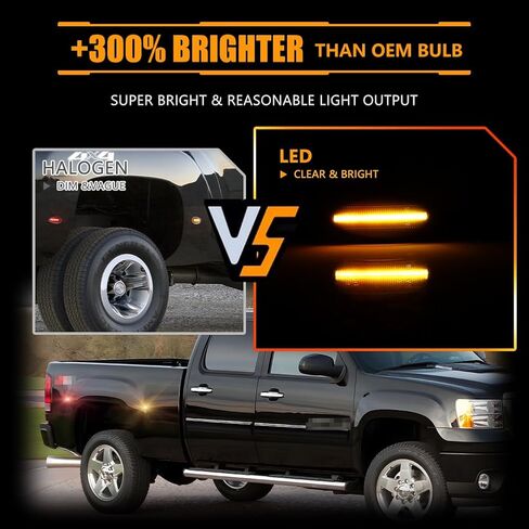 4 قطع مصابيح أمامية وخلفية مزدوجة LED للعلامات الجانبية لـ 2001-2014 Chevy Silverado 2500HD 3500HD، 1999-2014 GMC Sierra 2500HD 3500HD، عدسات مدخنة كهرمانية وحمراء مصابيح تحديد السرير ذات العجلات الخلفية المزدوجة in Kuwait