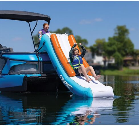 O’Brien Pontoon Boat Slide, Inflatable Water Slide for Pontoon Boats, Heavy-Duty Reinforced PVC, 105 Inch, Anchor Straps & Built-in Steps, Lake Water Fun Accessory in Saudi Arabia
