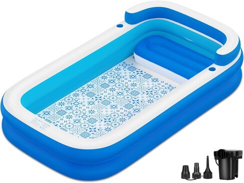Extra Large Inflatable Pool for Adults 120"x85"x26" – Blow Up Pool with Seats & Backrest, Fits 10 Adults, Air Pump Included, Heavy Duty Above Ground Family Swimming Pool, Inflatable Pool for Backyard in Saudi Arabia