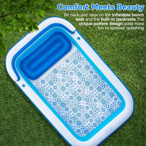 Extra Large Inflatable Pool for Adults 120"x85"x26" – Blow Up Pool with Seats & Backrest, Fits 10 Adults, Air Pump Included, Heavy Duty Above Ground Family Swimming Pool, Inflatable Pool for Backyard in Saudi Arabia