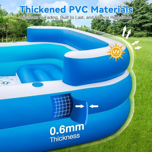 Extra Large Inflatable Pool for Adults 120"x85"x26" – Blow Up Pool with Seats & Backrest, Fits 10 Adults, Air Pump Included, Heavy Duty Above Ground Family Swimming Pool, Inflatable Pool for Backyard in Saudi Arabia