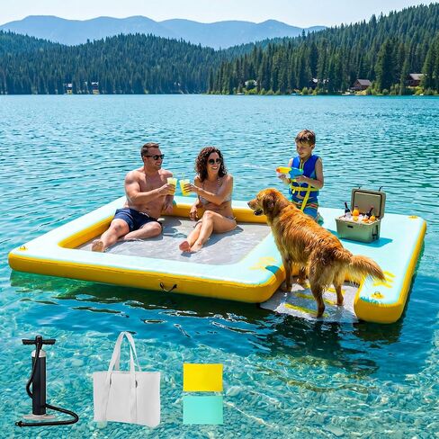 Inflatable Floating Dock with Water Hammock, 8FT/10FT Large Inflatable Water Platform w/Thickened Ramp for Dogs, Pool Floating Island for Lake, Boat, Beach, Pool in Saudi Arabia