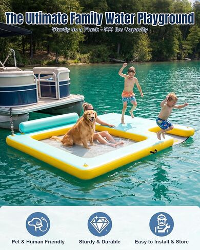 Inflatable Floating Dock with Water Hammock, 8FT/10FT Large Inflatable Water Platform w/Thickened Ramp for Dogs, Pool Floating Island for Lake, Boat, Beach, Pool in Saudi Arabia