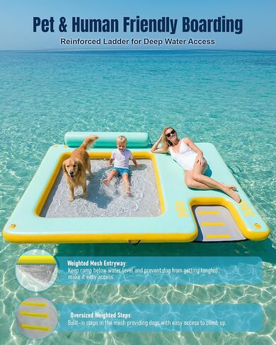 Inflatable Floating Dock with Water Hammock, 8FT/10FT Large Inflatable Water Platform w/Thickened Ramp for Dogs, Pool Floating Island for Lake, Boat, Beach, Pool in Saudi Arabia