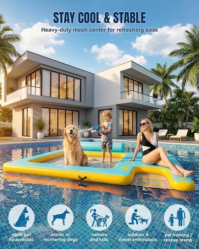 Inflatable Floating Dock with Water Hammock, 8FT/10FT Large Inflatable Water Platform w/Thickened Ramp for Dogs, Pool Floating Island for Lake, Boat, Beach, Pool in Saudi Arabia