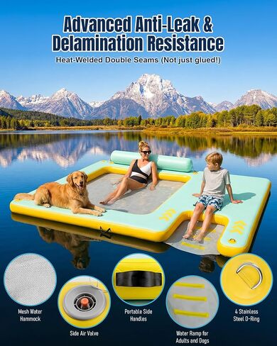 Inflatable Floating Dock with Water Hammock, 8FT/10FT Large Inflatable Water Platform w/Thickened Ramp for Dogs, Pool Floating Island for Lake, Boat, Beach, Pool in Saudi Arabia