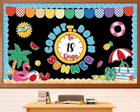 Countdown to Summer Bulletin Board Set Beach Bulletin Board Decorations End of The Year Paper Cutouts Summer Tropical Cut-Outs for School Classroom Office Chalkboard Wall Door in Saudi Arabia