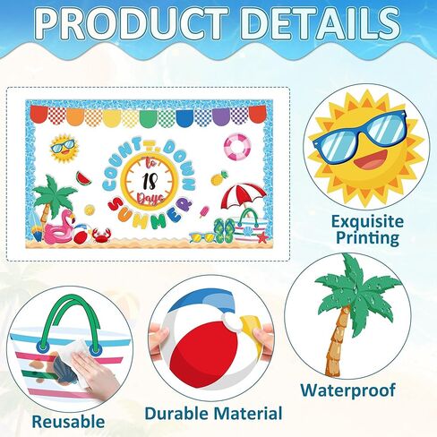 Countdown to Summer Bulletin Board Set Beach Bulletin Board Decorations End of The Year Paper Cutouts Summer Tropical Cut-Outs for School Classroom Office Chalkboard Wall Door in Saudi Arabia
