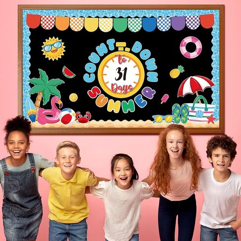 Countdown to Summer Bulletin Board Set Beach Bulletin Board Decorations End of The Year Paper Cutouts Summer Tropical Cut-Outs for School Classroom Office Chalkboard Wall Door in Saudi Arabia
