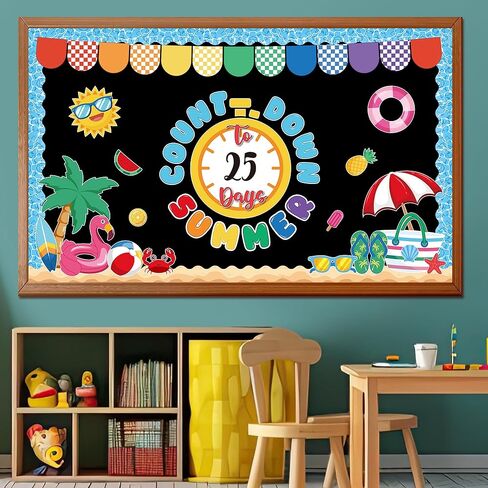 Countdown to Summer Bulletin Board Set Beach Bulletin Board Decorations End of The Year Paper Cutouts Summer Tropical Cut-Outs for School Classroom Office Chalkboard Wall Door in Saudi Arabia