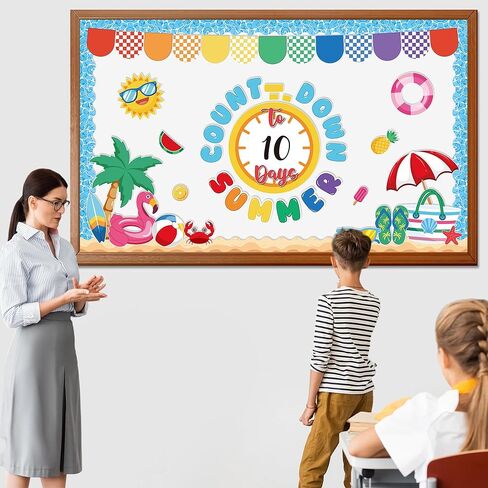Countdown to Summer Bulletin Board Set Beach Bulletin Board Decorations End of The Year Paper Cutouts Summer Tropical Cut-Outs for School Classroom Office Chalkboard Wall Door in Saudi Arabia