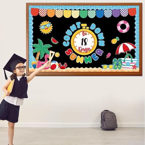 Countdown to Summer Bulletin Board Set Beach Bulletin Board Decorations End of The Year Paper Cutouts Summer Tropical Cut-Outs for School Classroom Office Chalkboard Wall Door in Saudi Arabia