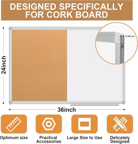 Cork Board White Board Combo, 36" X 24" Magnetic Whiteboard Bulletin Combination Board, Aluminum Frame Vision Board with Dry Erase Markers, Magnets, Eraser and Push Pins for Office, Home & School in Saudi Arabia