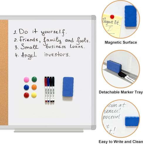 Cork Board White Board Combo, 36" X 24" Magnetic Whiteboard Bulletin Combination Board, Aluminum Frame Vision Board with Dry Erase Markers, Magnets, Eraser and Push Pins for Office, Home & School in Saudi Arabia