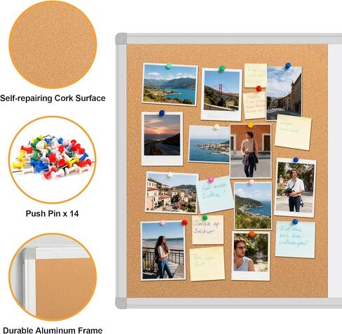 Cork Board White Board Combo, 36" X 24" Magnetic Whiteboard Bulletin Combination Board, Aluminum Frame Vision Board with Dry Erase Markers, Magnets, Eraser and Push Pins for Office, Home & School in Saudi Arabia