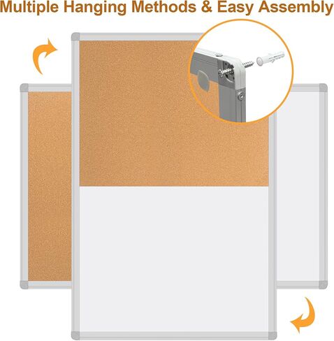 Cork Board White Board Combo, 36" X 24" Magnetic Whiteboard Bulletin Combination Board, Aluminum Frame Vision Board with Dry Erase Markers, Magnets, Eraser and Push Pins for Office, Home & School in Saudi Arabia