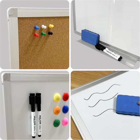 Cork Board White Board Combo, 36" X 24" Magnetic Whiteboard Bulletin Combination Board, Aluminum Frame Vision Board with Dry Erase Markers, Magnets, Eraser and Push Pins for Office, Home & School in Saudi Arabia