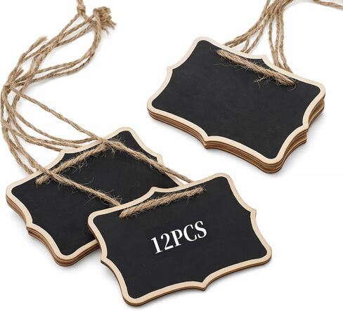 12 Pcs Mini Chalkboard Signs Double-Sided Wooden Chalk Board Labels with Hanging String Buffet Food Name Signs Tags for Party, Wedding, and Home Decor in Kuwait
