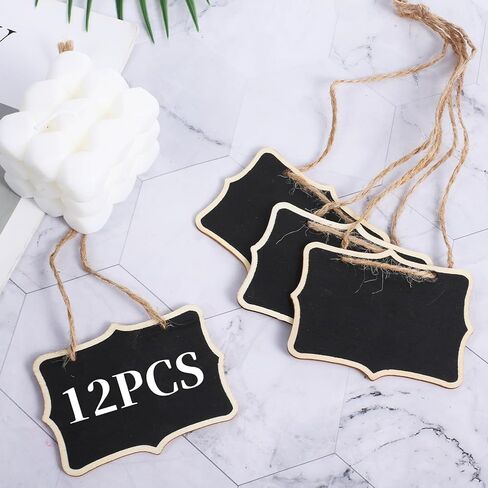 12 Pcs Mini Chalkboard Signs Double-Sided Wooden Chalk Board Labels with Hanging String Buffet Food Name Signs Tags for Party, Wedding, and Home Decor in Kuwait