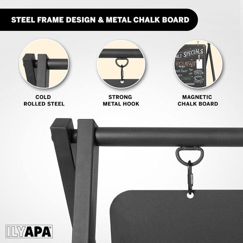 Ilyapa Modern Metal Double Sided Swinging Chalkboard Sidewalk Sign - 24 X 38 inch Magnetic Alternative Menu Board Sandwich Board Message A Frame Sign in Kuwait