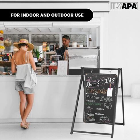 Ilyapa Modern Metal Double Sided Swinging Chalkboard Sidewalk Sign - 24 X 38 inch Magnetic Alternative Menu Board Sandwich Board Message A Frame Sign in Kuwait