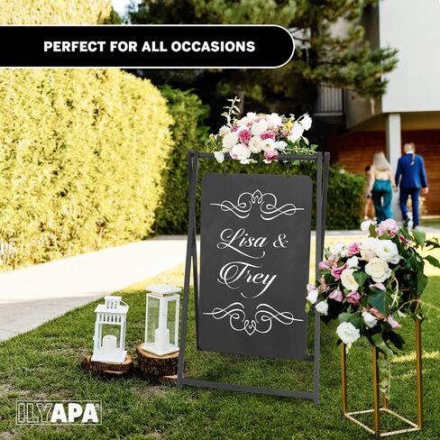 Ilyapa Modern Metal Double Sided Swinging Chalkboard Sidewalk Sign - 24 X 38 inch Magnetic Alternative Menu Board Sandwich Board Message A Frame Sign in Kuwait