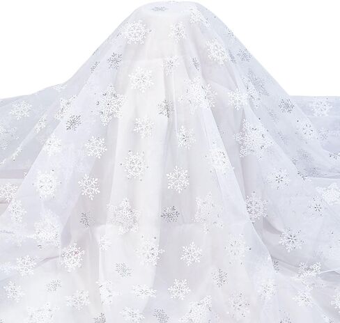 MAYJOYDIY 2.2 Yard Blue Snowflake Tulle Fabric 59~63inch Sheer Organza Fabric with Sequin Snowflake Pattern for Garment Accessorie, Veils Dress, Curtain Home Christmas Decorations in Kuwait