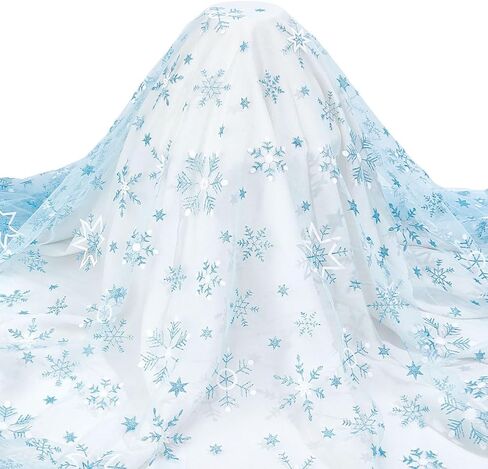 MAYJOYDIY 2.2 Yard Blue Snowflake Tulle Fabric 59~63inch Sheer Organza Fabric with Sequin Snowflake Pattern for Garment Accessorie, Veils Dress, Curtain Home Christmas Decorations in Kuwait