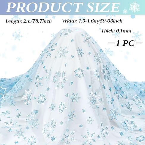 MAYJOYDIY 2.2 Yard Blue Snowflake Tulle Fabric 59~63inch Sheer Organza Fabric with Sequin Snowflake Pattern for Garment Accessorie, Veils Dress, Curtain Home Christmas Decorations in Kuwait
