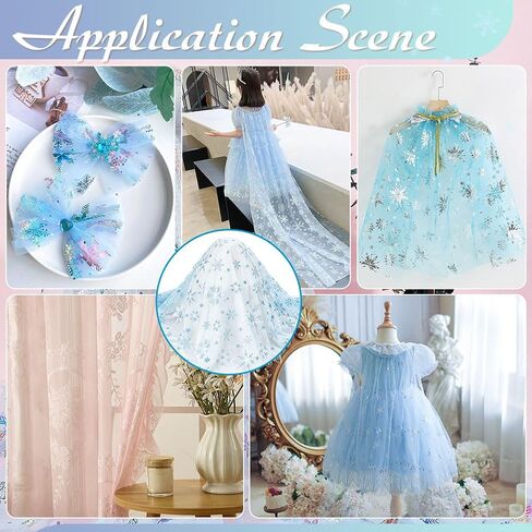 MAYJOYDIY 2.2 Yard Blue Snowflake Tulle Fabric 59~63inch Sheer Organza Fabric with Sequin Snowflake Pattern for Garment Accessorie, Veils Dress, Curtain Home Christmas Decorations in Kuwait
