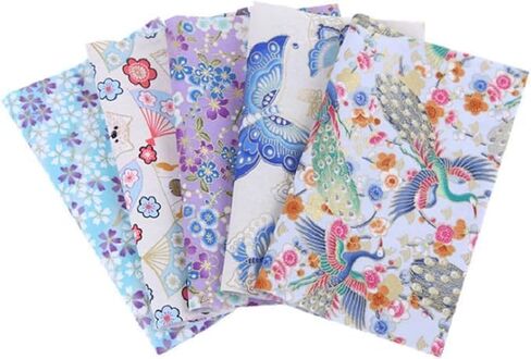 5-Pack Pastel Butterfly & Peacock Fabric Squares,Assorted Precut Cotton Fabric Bundles,Light Blue Purple Floral Bird Pattern Craft Fabric for Sewing,Patchwork,Quilting & DIY Crafts (7.87x9.84 Inches) in Kuwait