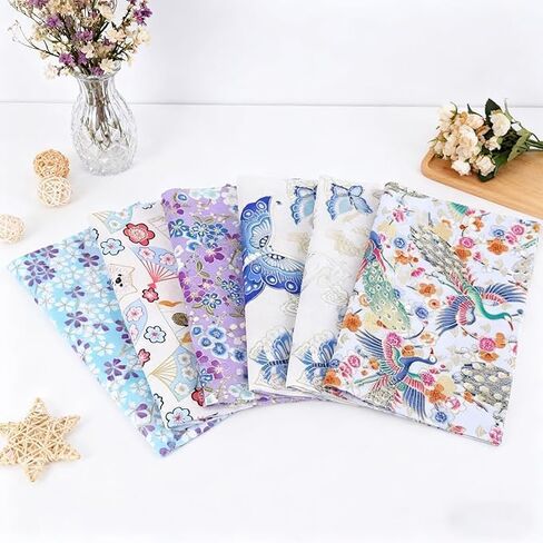 5-Pack Pastel Butterfly & Peacock Fabric Squares,Assorted Precut Cotton Fabric Bundles,Light Blue Purple Floral Bird Pattern Craft Fabric for Sewing,Patchwork,Quilting & DIY Crafts (7.87x9.84 Inches) in Kuwait