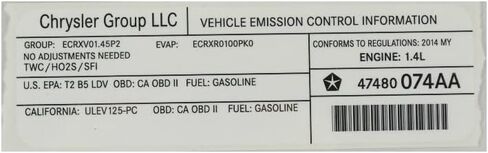 Mopar 47480074AA LABEL VEHICLE EMISSION CONTROL IN in Kuwait