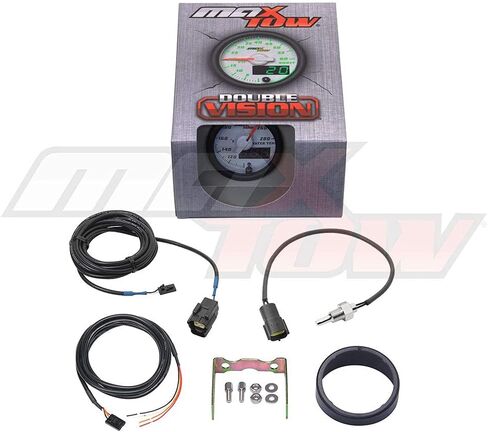مجموعة قياس درجة حرارة سائل تبريد المياه MaxTow Double Vision 280 F - تتضمن مستشعرًا إلكترونيًا - وجه مقياس أبيض - قرص مضيء LED أخضر - قراءات تناظرية ورقمية - للشاحنات - 2-1/16 بوصة 52 مم in Kuwait