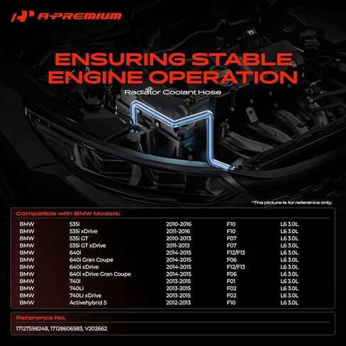 A-Premium Upper or Passenger Side Radiator Coolant Hose Compatible with BMW 535i, 535i xDrive, 535i GT, 535i GT xDrive, 740i, 740Li, 740Li xDrive, 640i, 640i Gran Coupe, 640i xDrive Gran Coupe in Kuwait