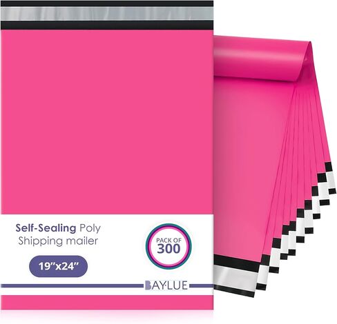 Hot pink Large Poly Mailers 19x24 Inch | Strong Adhesive Self-Seal Mailer Bags | Tear, Tamper, Water Resistant Shipping Envelopes, Thick Strong polymailer Bags XL Clothing Shipping Bags | 300 Pcs Bulk in Saudi Arabia
