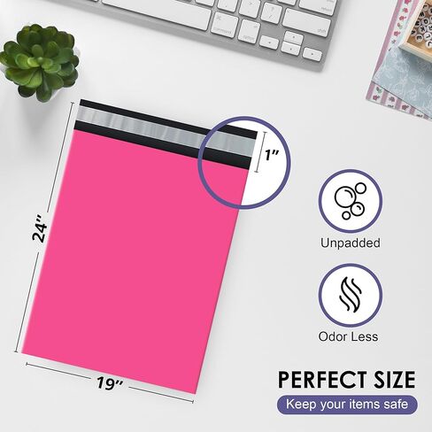 Hot pink Large Poly Mailers 19x24 Inch | Strong Adhesive Self-Seal Mailer Bags | Tear, Tamper, Water Resistant Shipping Envelopes, Thick Strong polymailer Bags XL Clothing Shipping Bags | 300 Pcs Bulk in Saudi Arabia