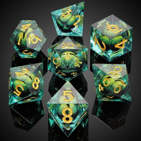 MoKo Liquid Core DND Dice Set 7PCS, Sharp Edge Resin Polyhedral D&D Dice with Gift Box, Compatible with Dungeons and Dragons RPG Role Playing Games, D20 D12 D10 D8 D6 D4 D% (Black + Red) in Kuwait