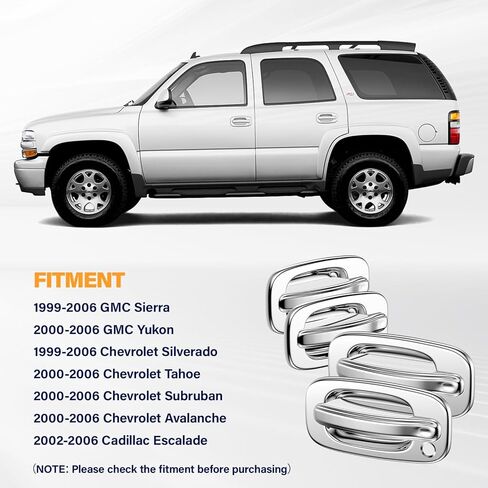 Tutor Auto Chrome Door Handle Covers Compatible with 99-06 Chevrolet Silverado Tahoe Avalanche Suburban | 99-06 GMC Yukon Sierra |02-06 Cadillac Escalade W/O Passenger Side Keyhole in Saudi Arabia