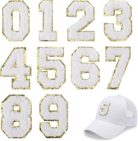 20 Pcs 2 inch Number Patches Self Adhesive, 0-9 Number Chenille Patches Iron on Numbers Applique Sew Numbers Appliques Stickers for Clothes Sports Hats Team Jerseys Backpacks in Kuwait