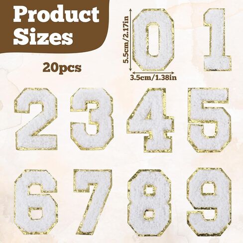 20 Pcs 2 inch Number Patches Self Adhesive, 0-9 Number Chenille Patches Iron on Numbers Applique Sew Numbers Appliques Stickers for Clothes Sports Hats Team Jerseys Backpacks in Kuwait