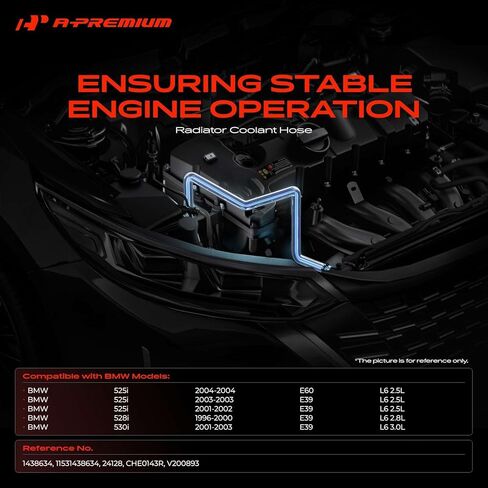 A-Premium Radiator Coolant Hose Compatible with BMW E60 525i 2004, E39 525i 2003, E39 525i 2001-2002, E39 528i 1996-2000, E39 530i 2001-2003, 2.5L 2.8L 3.0L, Replace# 11531438634 in Kuwait