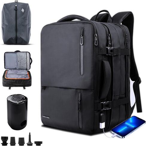 Vacuum Backpack Travel Seal Compression: Vacpack with Electric Air Pump - Carry on Expandable Pack System for Laptop Hiking Traveling Business Water Resistant Black in Saudi Arabia