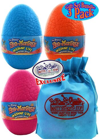 Matty's Toy Stop Schylling Sea-Monkeys Instant Life Mystery Eggs Blue, Pink & Orange Gift Set Bundle with Bonus Storage Bag - 3 Pack in Kuwait