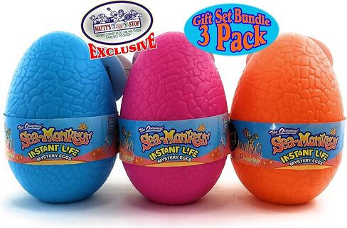 Matty's Toy Stop Schylling Sea-Monkeys Instant Life Mystery Eggs Blue, Pink & Orange Gift Set Bundle with Bonus Storage Bag - 3 Pack in Kuwait